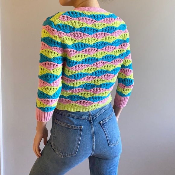 Zara crochet chunky knit tie front cardigan pink blue green - Picture 4 of 9